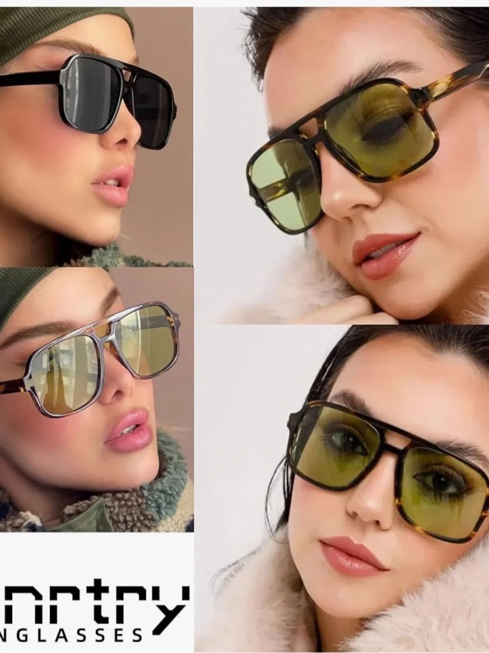 Retro 70s Style Oversized Aviator Sunglasses -Tortoise Shell Frame grey lenses